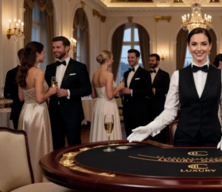 Elegantní blackjackový stůl připravený pro večerní event