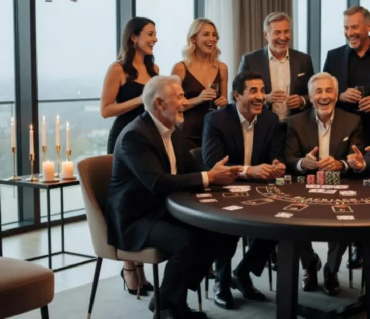 Hosté hrající blackjack na narozeninové oslavě