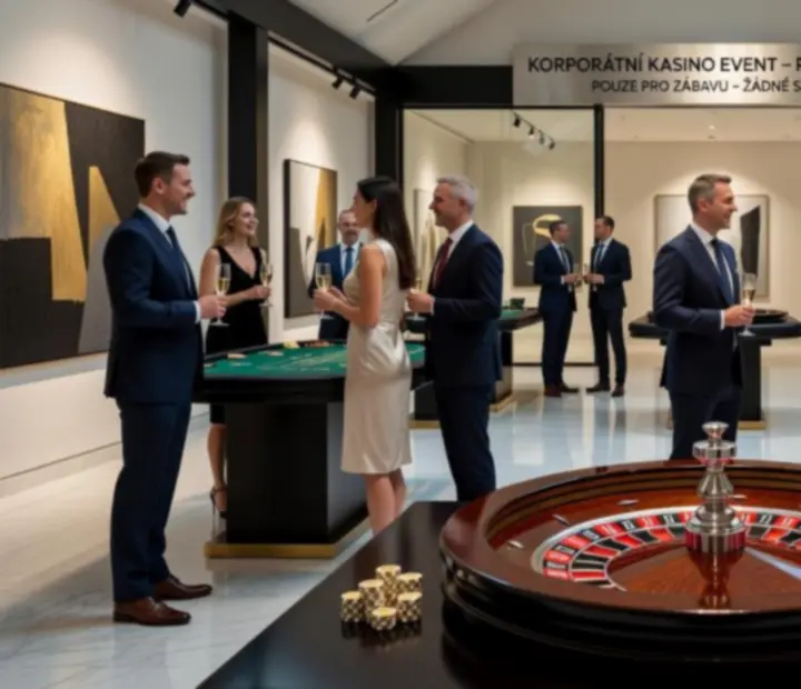Koláž z realizovaných eventů s hráči u stolů a elegantním prostředím