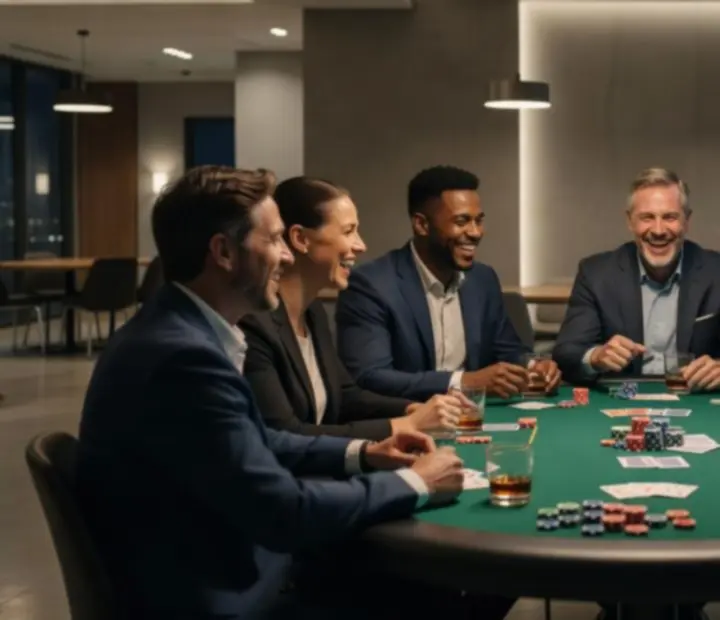 Firemní pokerový večer s kolegy u stolu